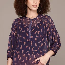 The Roadster Lifestyle Co. Printed Puff Sleeve Top-image-50