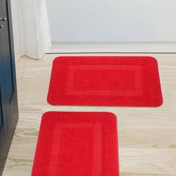 Saral Home Set of 2 Red Solid Microfibre Anti-Skid Bath Rugs-14