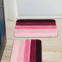 Saral Home Set Of 2 Pink & Maroon Striped Anti-Skid Bath Mats-65
