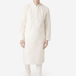 Sanwara Men Off-White Embroidered Kurta with Churidar-image-41