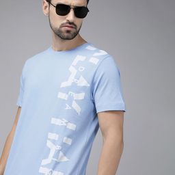 Roadster Men Blue & White Printed Pure Cotton T-shirt-image-54