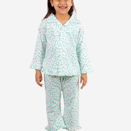 Superminis Girls Green & White Printed Night suit-image-11
