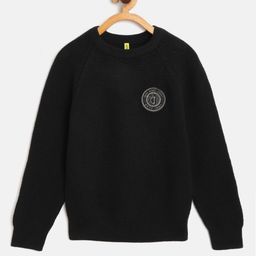 Gini and Jony Boys Black Pure Cotton Solid Pullover with Applique Detail-image-23