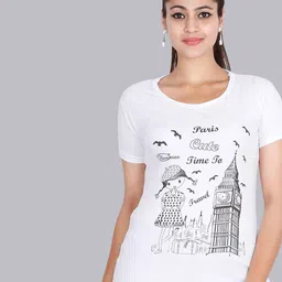 Fleximaa Women White Printed Round Neck T-shirt-image-41