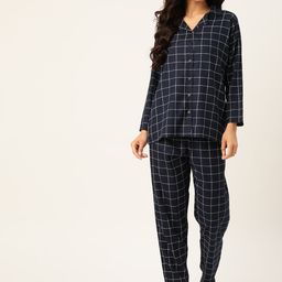 ETC Women Navy Blue & White Checked Night suit-image-70