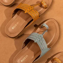 Rocia Women Blue Textured Ethnic One Toe Flats-78