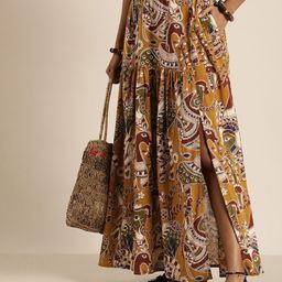 Taavi Ethnic Print Pure Cotton A-Line Maxi Skirt-19
