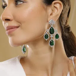 Rubans Silver-Plated Emerald Green & Cubic Zirconia Studded Premium Chandelier Earrings-picture-22