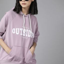 The Roadster Lifestyle Co. Women Lavender Applique Hooded Sweatshirt-image-97