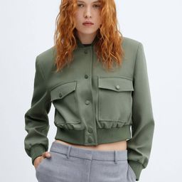 MANGO Shoulder Pads Detailed Crop Bomber Jacket-image-70