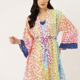 Ms.Lingies Women Abstract Printed Night suit with Robe-image-74