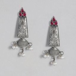 AITIHYA Silver-Plated Stones-Studded & Beaded Teardrop Shaped Oxidised Drop Earrings-17