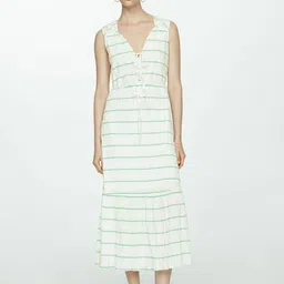 MANGO Striped Tie-Up Neck Fit & Flare Midi Dress-image-31