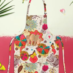 ArtzFolio Off-White & Pink Printed Cotton Aprons-34
