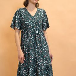 CORSICA Floral Print Flared Sleeve A-Line Dress-image-82