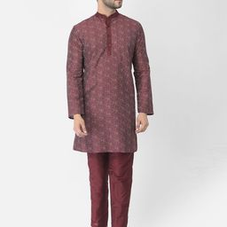 DEYANN Men Maroon Printed Kurta with Pyjamas-picture-13