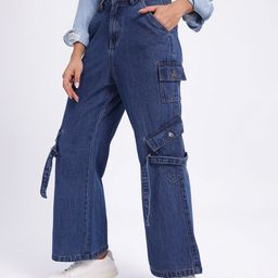 glitchez Women Cargo Style Wide Leg Jeans-image-88