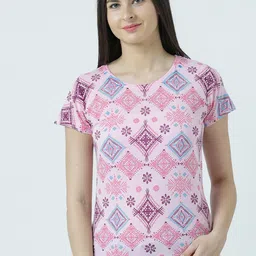 Huetrap Women Pink Printed Round Neck T-shirt-image-29