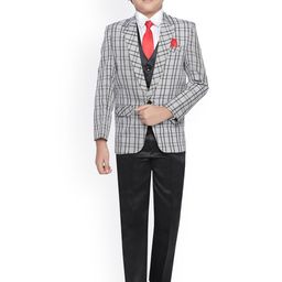 Jeetethnics Boys Grey & Black Checked Suit Set-image-79