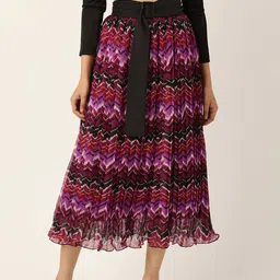 Antheaa Women Pink & Maroon Printed Pleated A-Line Midi Skirt-image-79