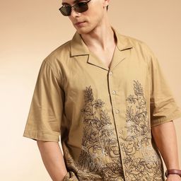 French Connection Men Premium Oversized Floral Embroidered Pure Cotton Casual Shirt-image-8