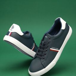 U S Polo Assn Men Navy Blue Perforations PU Sneakers-picture-20