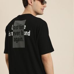 HERE&NOW Pure Cotton Typography Printed Drop-Shoulder Sleeves T-shirt-image-39