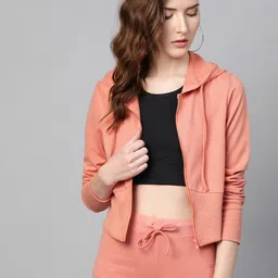 SASSAFRAS Women Peach-Coloured Solid Hooded Sweatshirt-image-90
