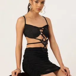 bebe Future Glam Criss-Cross Tie-Up Net Finish Party Co-Ords-image-16