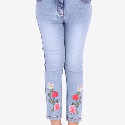 CUTECUMBER Girls Blue & Pink Regular Fit Mid-Rise Low Distress Jeans-image-49