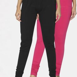 TSG Bliss Women Pack Of 2 Black & Pink Solid Churidar-Length leggings-image-58