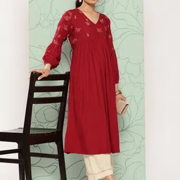 Janasya Women Floral A-Line Kurta-picture-47