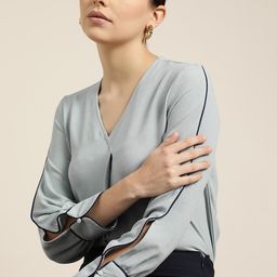 her by invictus Powder Blue V-Neck Woven Top-picture-12