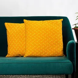 Contrast Living Set Of 2 Orange & Yellow Printed Square Cushion Cover-8