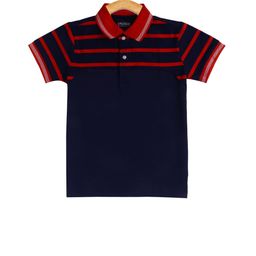 LAdore Unisex Kids Navy Blue Striped Polo Collar T-shirt-image-5