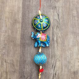 eCraftIndia Blue Handcrafted Decorative Elephant Wall Hanging Bells-42
