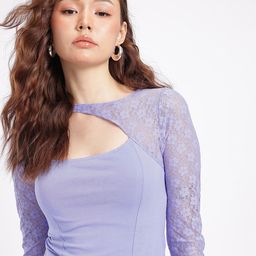 glitchez Floral Lace Detail Cut-Out Fitted Top-image-52