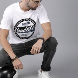 Roadster Men White Printed Pure Cotton T-shirt-image-101
