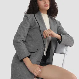 Plagg Women Textured Single-Breasted Overcoat-26