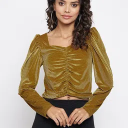 Madame Mustard Yellow Sweetheart Neck Crop Top-image-43