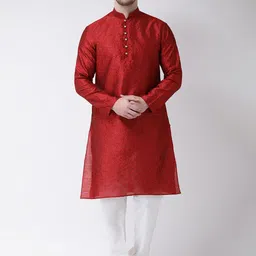 SG LEMAN Men Maroon Self Design Kurta with Pyjamas-image-38