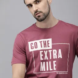 Roadster Men Burgundy & White Typography Printed Pure Cotton T-shirt-image-60