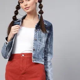 SASSAFRAS Women Blue Acid Wash Denim Jacket-22
