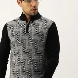 Peter England Men Black & Grey Self Design Pullover Sweater-picture-23