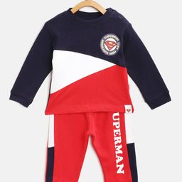 Moms Love Infant Boys Red & Navy Pure Cotton Colourblocked T-shirt with Joggers-picture-28