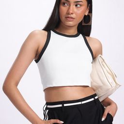 glitchez Bold Edge Contrast Trim Crop Fitted Top-image-57