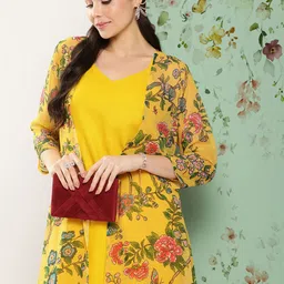 Bhama Couture Women Mustard Yellow Kurta with Palazzos-12