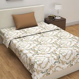 Divine Casa White & Beige Ethnic Motifs Printed Single Bed Bedsheet With Pillow Cover & Dohar-image-26