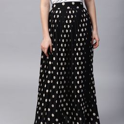 STREET 9 Black & Off-White Polka Dot Print Maxi Flared Skirt-picture-18