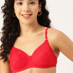 DressBerry Red Floral Lace Bra Lightly Padded-12